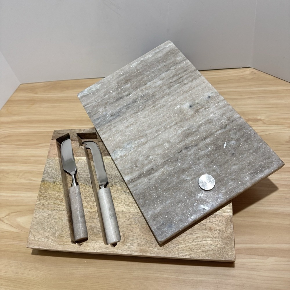 Granite Charcuterie Cheese Board w/Granite Handle Knife & Spreader Swivel Store